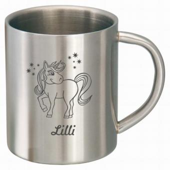 Einhorn Edelstahl Tasse mit Namen bedruckt 