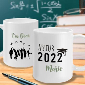 Tasse zum Abitur / Abschluss mit Name und Wunschtext 