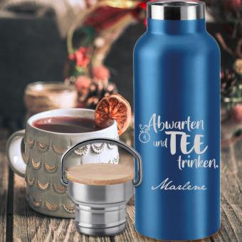 Isolierkanne mit Bambusdeckel 0,5 l mit persönlicher Gravur 