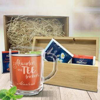 Persönliches Tee Geschenkset mit Tasse und Teebox individuell graviert 