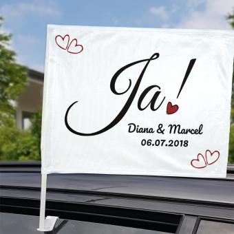 Persönliche Autofahne zur Hochzeit individuell mit Namen oder Text bedruckt 