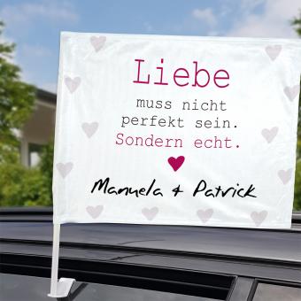 Bedruckte Autofahne zur Hochzeit mit Namen selbst gestalten 