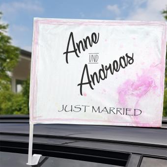 Autofahne Hochzeit mit Namen selbst gestalten 