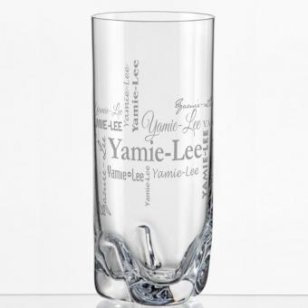 Longdrink Glas mit Wunschnamen in verschiedenen Schriftarten 