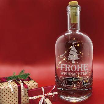 LED Leuchtflasche / beleuchtete Flasche Frohe Weihnachten mit Gravur 