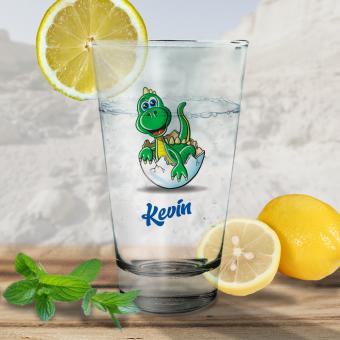 Trinkglas / Saftglas für Kinder mit Dino und Namen bedruckt 