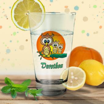 Personalisiertes Trinkglas / Saftglas für Kinder Eule mit Namen bedruckt 
