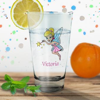 Trink-/Saftglas für Mädchen mit einer Fee und Wunschnamen bedruckt 