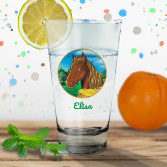 Trink-/Saftglas mit Pferd und Wunschnamen bedruckt 