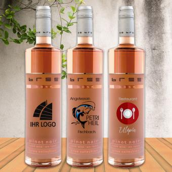 Weinflasche Rosé bedruckt mit Logo und Verpackung (optional) mit Logo | ohne