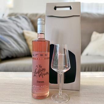 Bedruckte Weinflasche Rosé für den Lieblingsmenschen im Set 