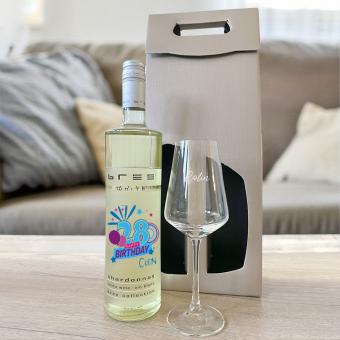 Wein Geschenk Set mit graviertem Glas zum Geburtstag 