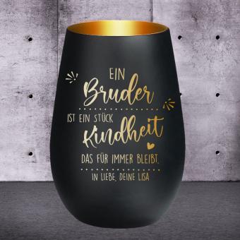 Windlicht "Ein Bruder ist ein Stück Kindheit", Geschenkidee für deinen Bruder Schwarz-Gold