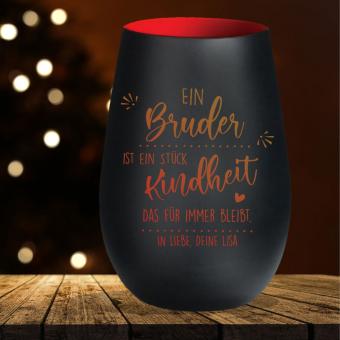Windlicht "Ein Bruder ist ein Stück Kindheit", Geschenkidee für deinen Bruder Schwarz-Rot