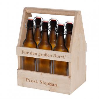 Biergeschenk - Flaschenträger Bierträger aus Holz mit Gravur 