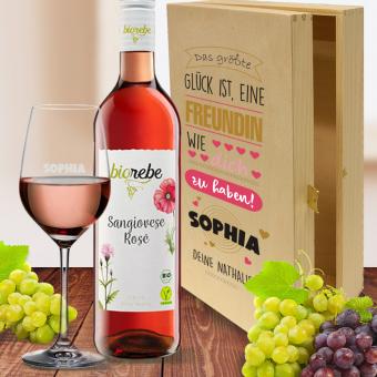 Individuell bedrucktes Wein Geschenkset für die beste Freundin Biorebe Sangiovese Rosé