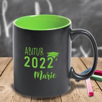 Gravierte Tasse zum Abi / Abschluss mit Namen personalisiert 