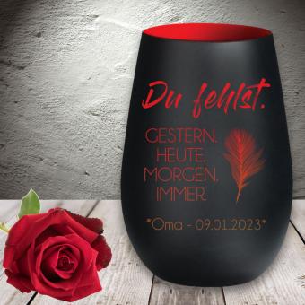 Personalisiertes Trauerlicht / Erinnerungslicht für einen geliebten Menschen Schwarz-Rot