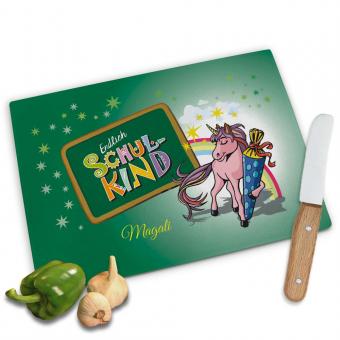 Geschenk zur Einschulung für Mädchen  Einhorn Frühstücksbrett 