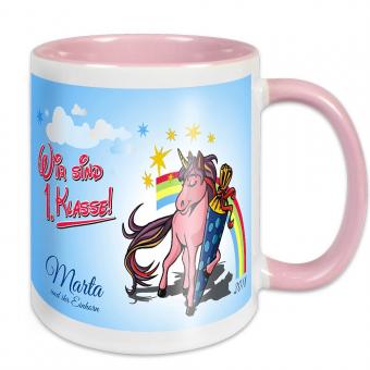 Einhorn Tasse zur Einschulung mit Namen 