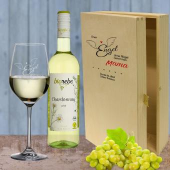 Einen Engel ohne Flügel - Wein Geschenkset Weißwein personalisiert Biorebe Chardonnay