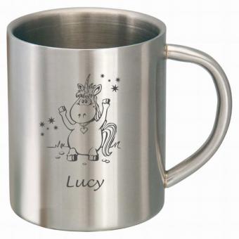 Einhorn Geschenke - Tasse Edelstahl mit Namen 