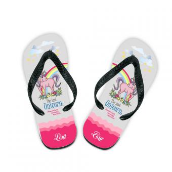 Einhorn Flip Flops mit Spruch und Namen 30-34