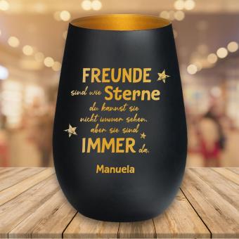 Edel graviertes Windlicht für deine Freunde in verschiedenen Farben Schwarz/Gold