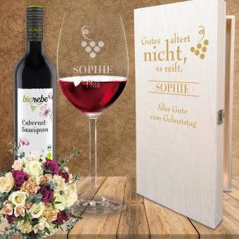 Rotwein Geschenkset zum Geburtstag mit Namensgravur 