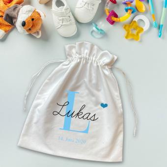 Personalisiertes Geschenksäckchen für Jungen mit Initial, Namen und Datum 