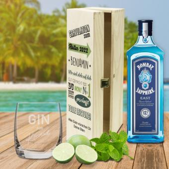 GIN Geschenk-Set zum Abitur mit Namen und Wunschtext bedruckt inkl. GIN Flasche