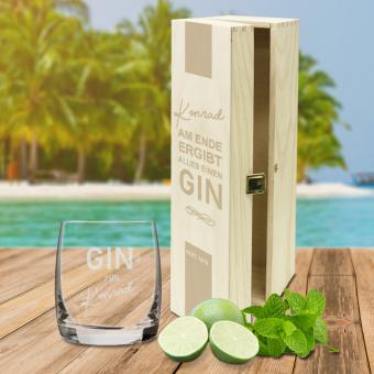 GIN Geschenk Set "Am Ende ergibt alles einen Gin" mit Namen graviert ohne GIN Flasche