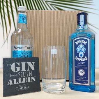 Persönliche Geschenkbox GIN Tonic mit graviertem Untersetzer 