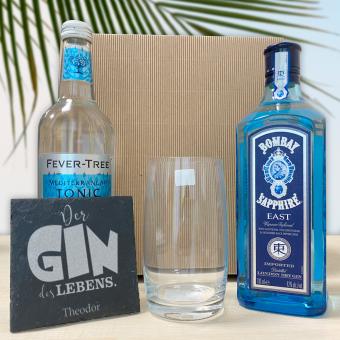 Geschenkbox GIN Tonic mit individuell graviertem Untersetzer 