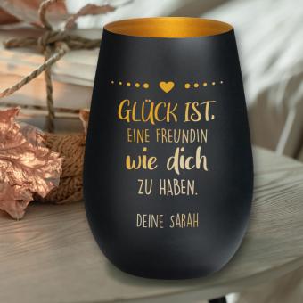 Windlicht für die beste Freundin mit Wunschtext graviert Schwarz-Gold