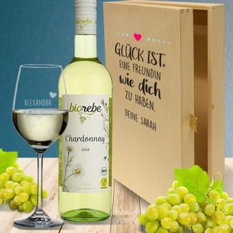 Wein Geschenkset für die beste Freundin mit bedruckter Holzkiste 