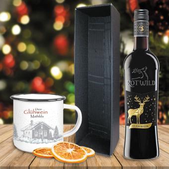 Glühwein-Geschenk-Set mit Namen bedruckt mit rotem Glühwein