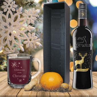 Individuelles Glühwein-Geschenk-Set mit Wunschnamen mit rotem Glühwein