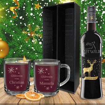 Tolles Glühwein-Geschenk-Set mit Ihren Wunschnamen mit rotem Glühwein