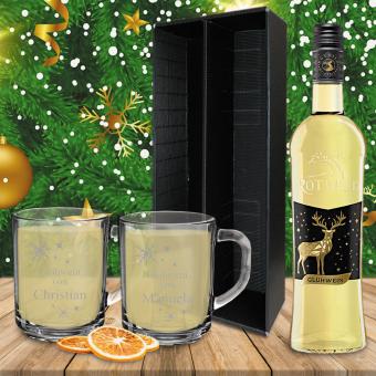 Tolles Glühwein-Geschenk-Set mit Ihren Wunschnamen mit weißem Glühwein