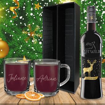 Schönes Glühwein-Set mit Namen als Weihnachtsgeschenk mit rotem Glühwein