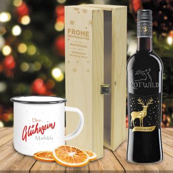 Weihnachtliches Glühwein-Geschenk-Set mit Ihrem Wunschnamen mit rotem Glühwein