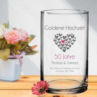 Zur Goldenen Hochzeit bedruckte Vase mit Namen und Wunschtext 