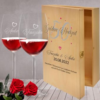 Geschenkidee Rotwein Set zur Goldenen Hochzeit für die Eltern 