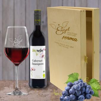 Wein  Geschenkset Rotwein mit Namen - Engel ohne Flügel Biorebe Cabernet Sauvignon