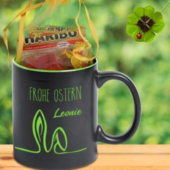 Frohe Ostern Tasse als Geschenkidee mit deinem Namen mit Goldbären