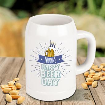 Bierkrug "Happy Beer Day" mit Namen bedruckt 