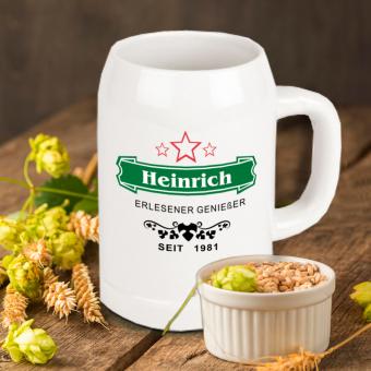 Bedruckter Keramik Bierkrug mit Namen und Wunschtext personalisiert 