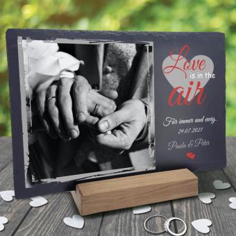 Schieferplatte für Paare mit Wunschtext und Foto bedruckt 