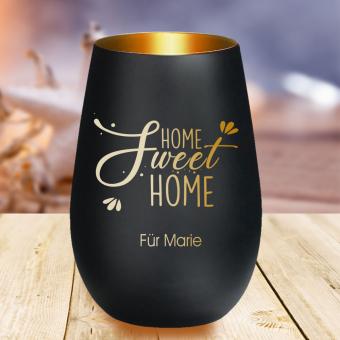 Sweet Home Windlicht mit persönlicher Gravur, perfekt als Einzugsgeschenk Schwarz-Gold
